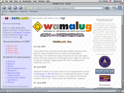 Site design as of July 4, 2003.