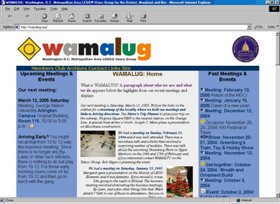 Site design as of April 2, 2005.